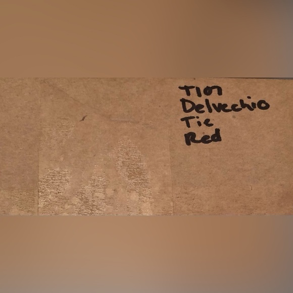 Delvechio Imported Fabric Red Blue Yellow Geometric Print Silk Neck Tie - Picture 13 of 16